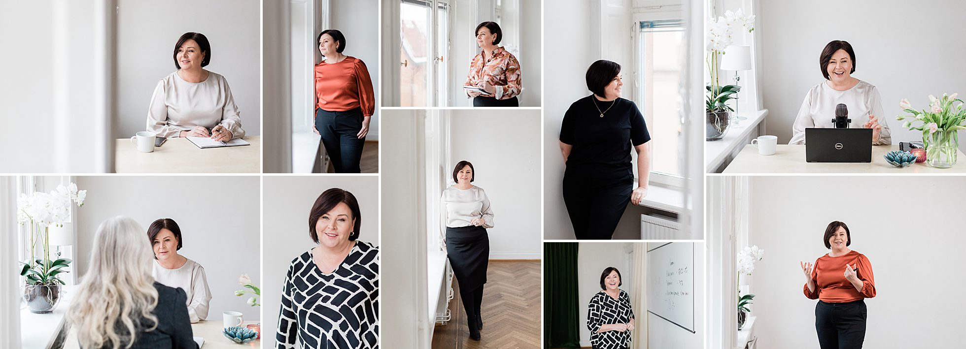 a variety of personal brand photos of Monica from Pensionsguiden